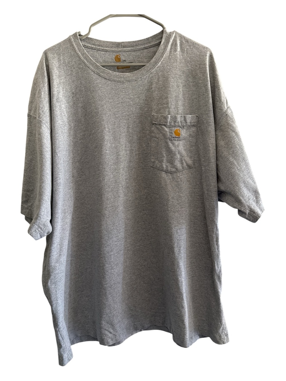 Carhartt Men's Short Sleeve Pocket Tee — Heather Gray with Gold Logo